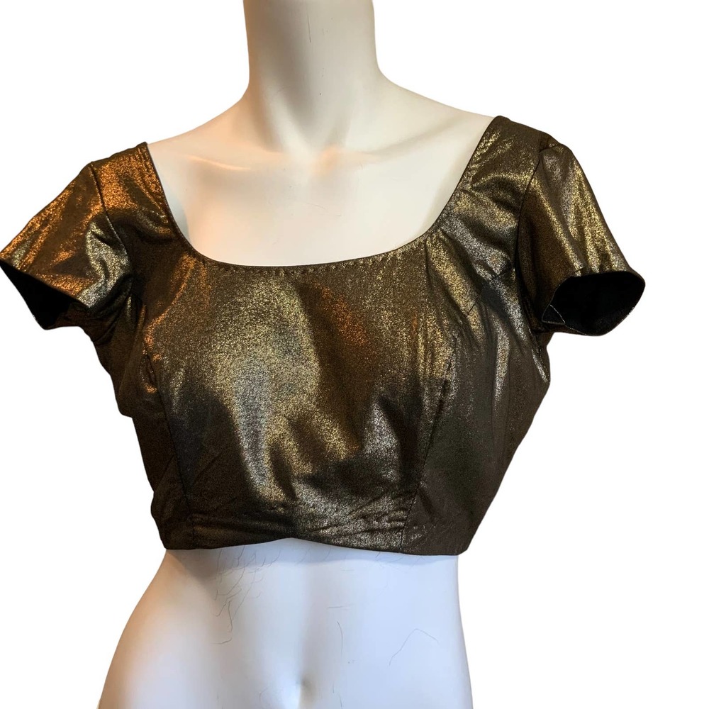 Gold Bronze Metallic Crop Top Cap Short Sleeves sz S/M